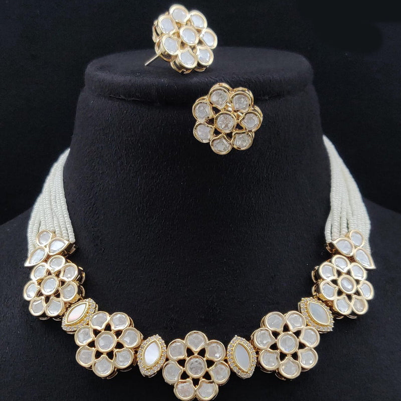 Vivah Creations Gold Plated Polki Kundan Necklace Set