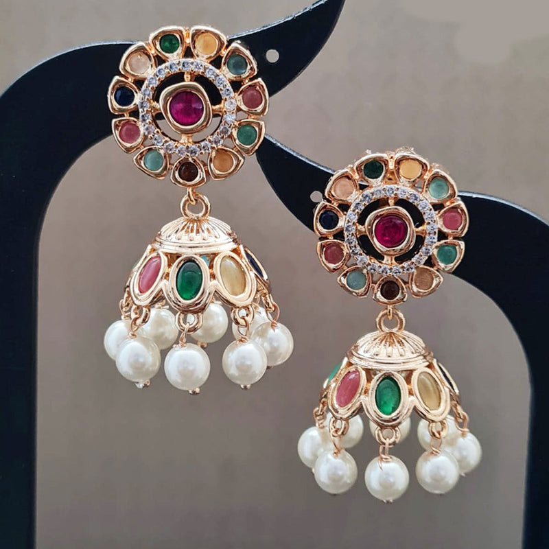 Vivah Creations Gold Plated Polki Kundan  And Pearls Jhumki Earrings