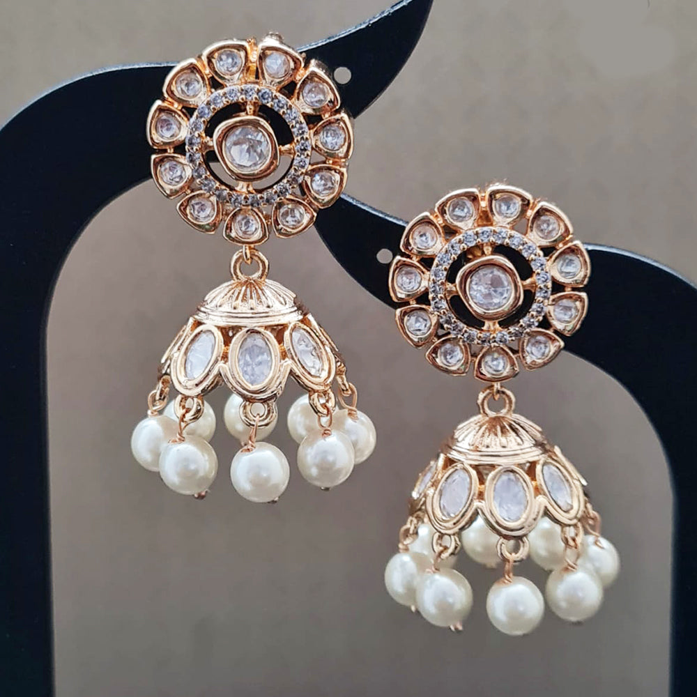 Vivah Creations Gold Plated Polki Kundan  And Pearls Jhumki Earrings