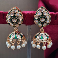 Vivah Creations Gold Plated Polki Kundan Pearls And Meenakari Jhumki Earrings