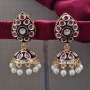 Vivah Creations Gold Plated Polki Kundan Pearls And Meenakari Jhumki Earrings