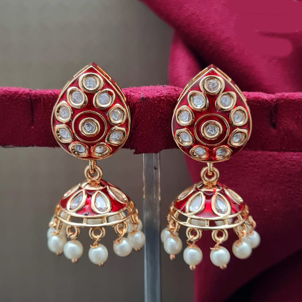 Vivah Creations Gold Plated Polki Kundan Pearls And Meenakari Jhumki Earrings