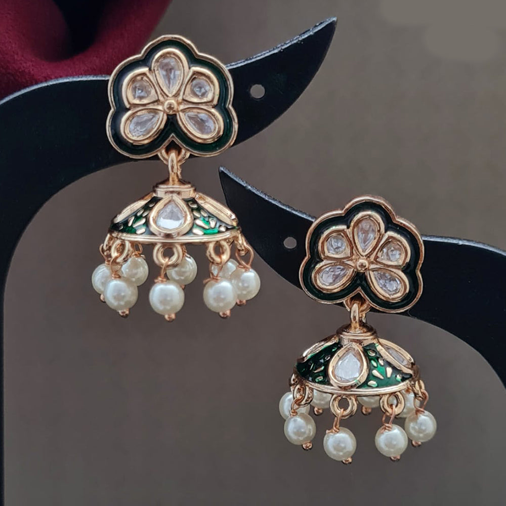 Vivah Creations Gold Plated Polki Kundan Pearls And Meenakari Jhumki Earrings