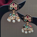 Vivah Creations Gold Plated Polki Kundan Pearls And Meenakari Jhumki Earrings