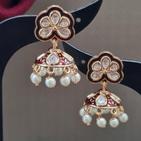 Vivah Creations Gold Plated Polki Kundan Pearls And Meenakari Jhumki Earrings