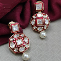 Vivah Creations Gold Plated Polki Kundan Pearl  And Meenakari Dangler Earrings