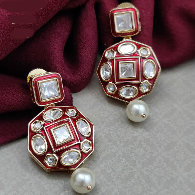 Vivah Creations Gold Plated Polki Kundan Pearl  And Meenakari Dangler Earrings