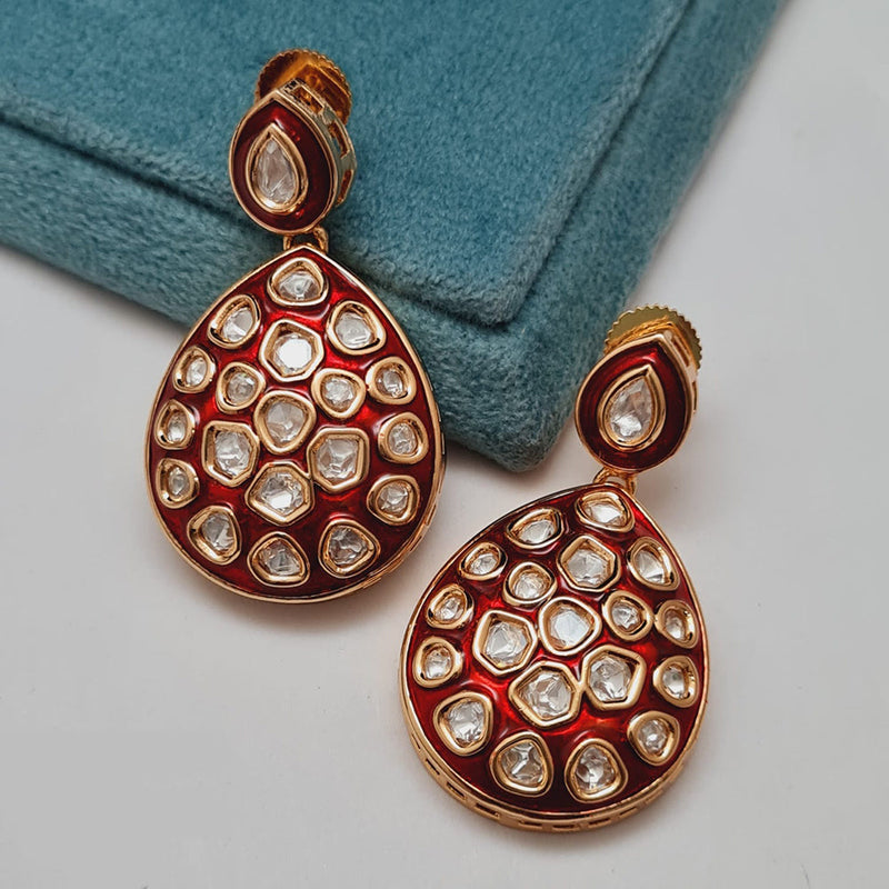 Vivah Creations Gold Plated Polki Kundan And Meenakari Dangler Earrings