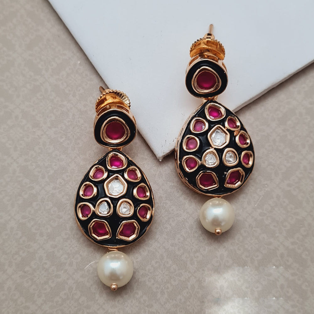 Vivah Creations Gold Plated Polki Kundan And Meenakari Dangler Earrings