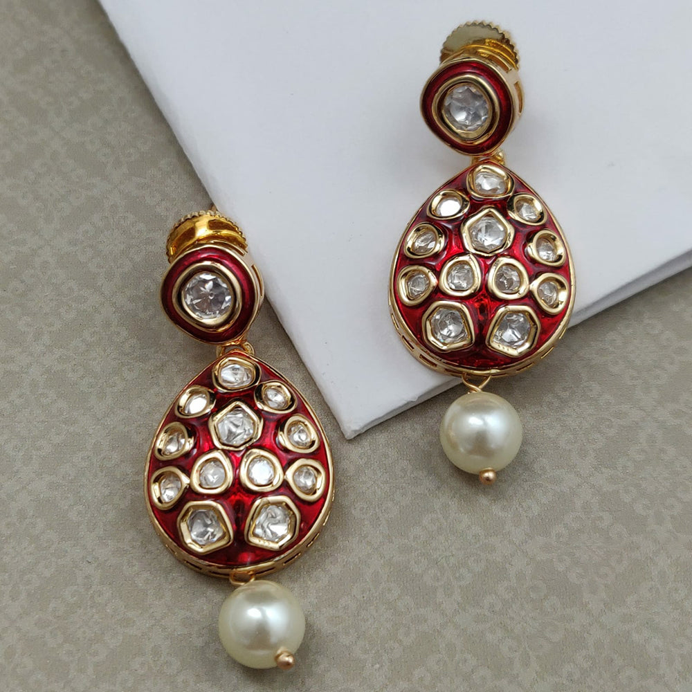 Vivah Creations Gold Plated Polki Kundan And Meenakari Dangler Earrings