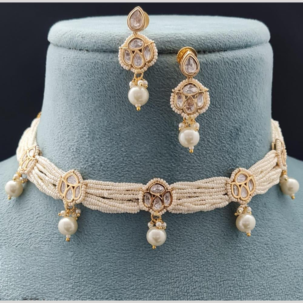 Vivah Creations Gold Plated Polki Kundan And Pearl Choker Necklace Set