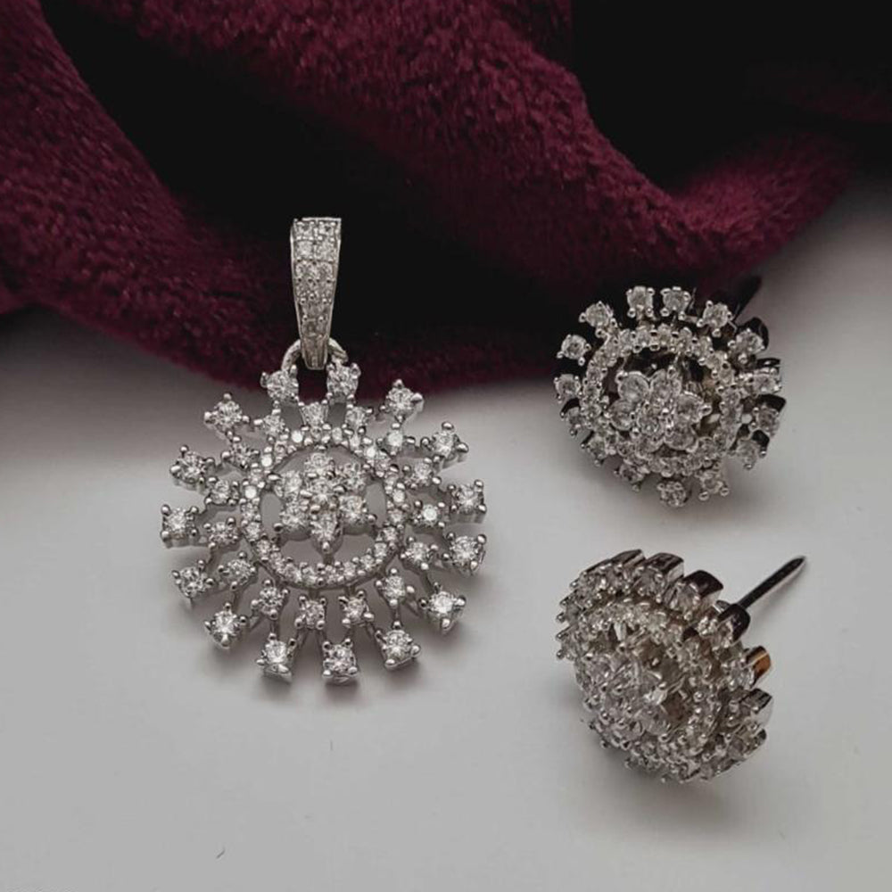 Vivah Creations Silver Plated Austrian Stone Pendant Set