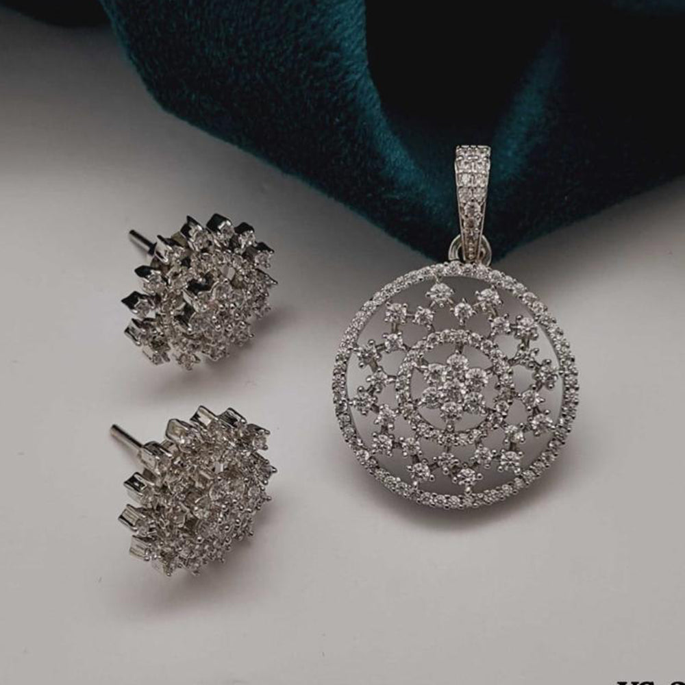 Vivah Creations Silver Plated Austrian Stone Pendant Set