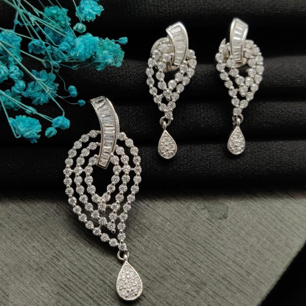Vivah Creations Silver Plated Austrian Stone Pendant Set