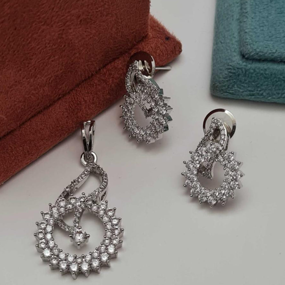 Vivah Creations Silver Plated Austrian Stone Pendant Set