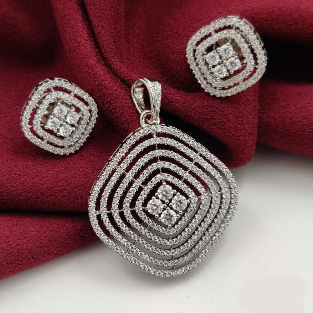 Vivah Creations Silver Plated Austrian Stone Pendant Set