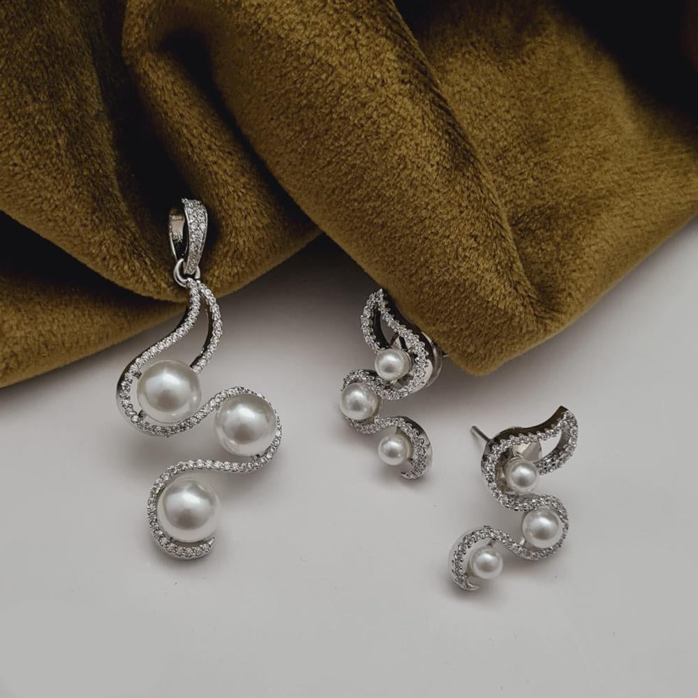 Vivah Creations Silver Plated Austrian Stone Pendant Set