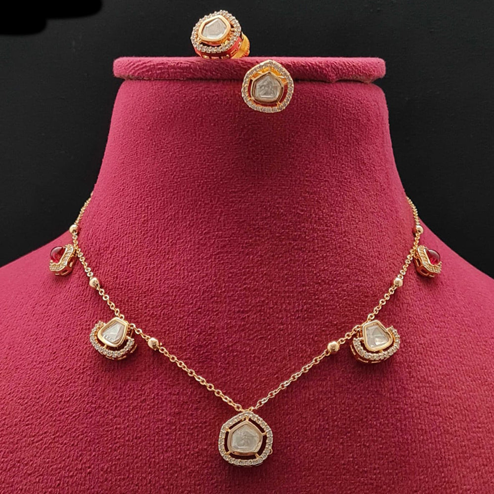 Vivah Creations Gold Plated Polki Kundan Necklace Set