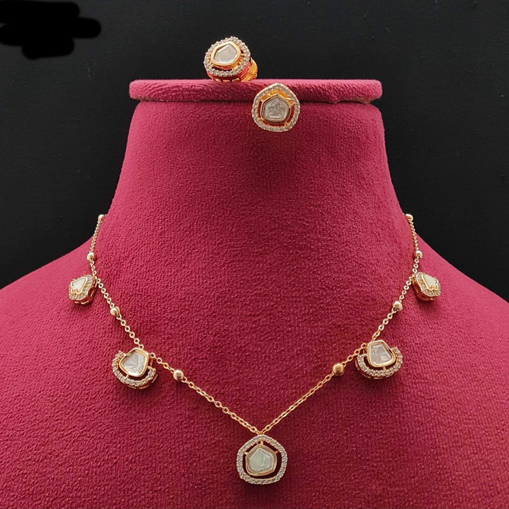 Vivah Creations Gold Plated Polki Kundan Necklace Set