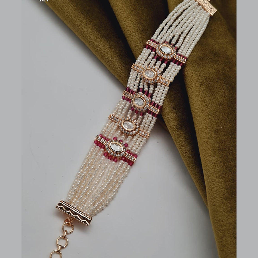 Vivah Creations Gold Plated Polki Kundan Stone And Pearl Adjustable Bracelet