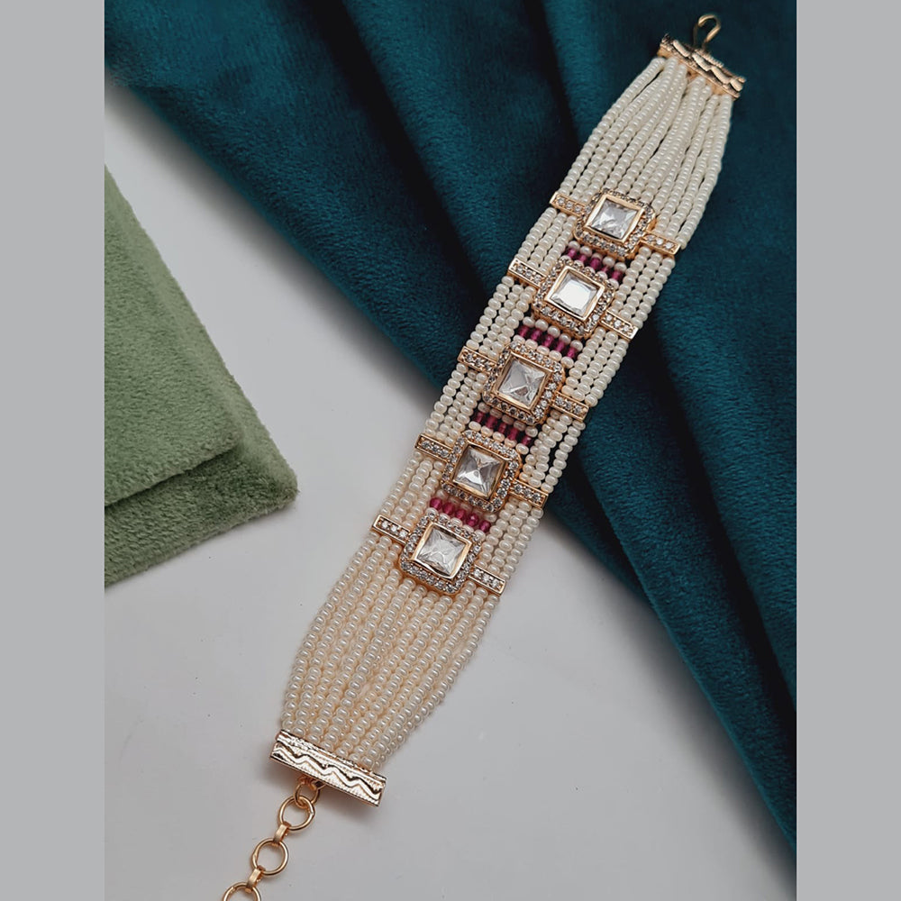 Vivah Creations Gold Plated Polki Kundan Stone And Pearl Adjustable Bracelet