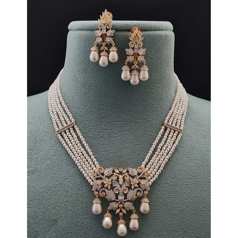 Vivah Creations Premium American Diamond Designer Pearl Necklace Set
