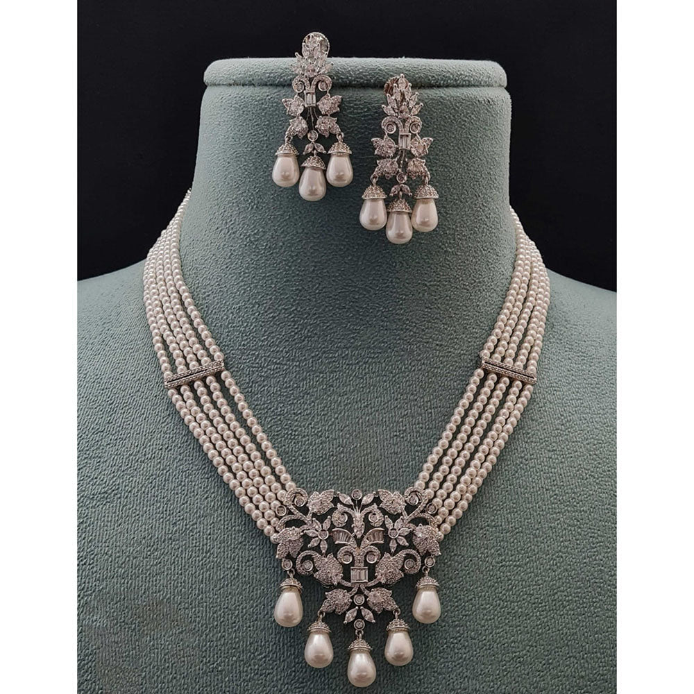 Vivah Creations Premium American Diamond Designer Pearl Necklace Set