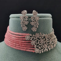 Vivah Creations Floral American Diamond And Pearl Choker Necklace Set