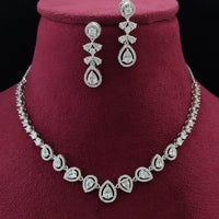 Vivah Creations Rhodium Plated American Diamond Designer Necklace Set