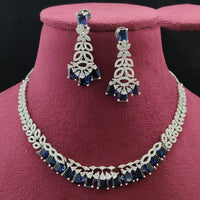 Vivah Creations Rhodium Plated American Diamond Designer Necklace Set