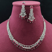 Vivah Creations Rhodium Plated American Diamond Designer Necklace Set