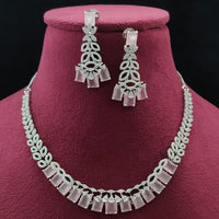Vivah Creations Rhodium Plated American Diamond Designer Necklace Set