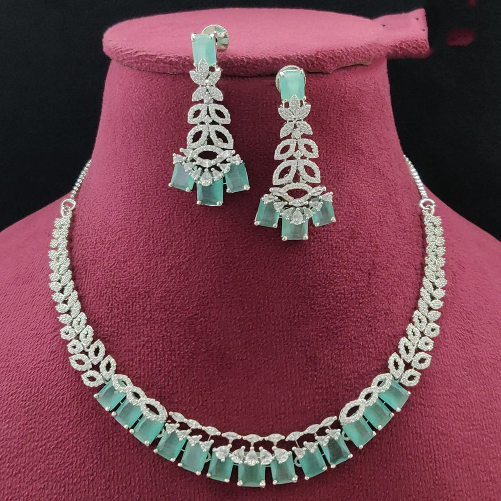 Vivah Creations Rhodium Plated American Diamond Designer Necklace Set