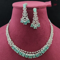 Vivah Creations Rhodium Plated American Diamond Designer Necklace Set