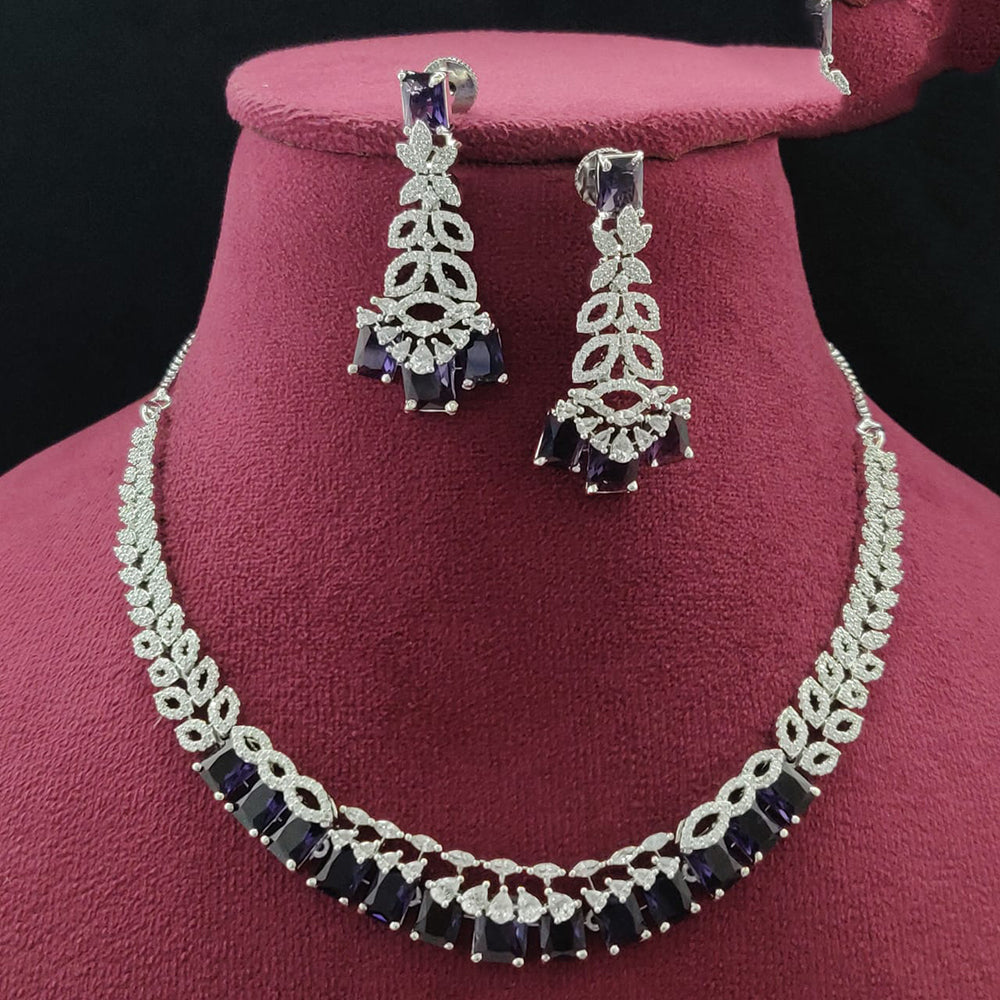 Vivah Creations Rhodium Plated American Diamond Designer Necklace Set
