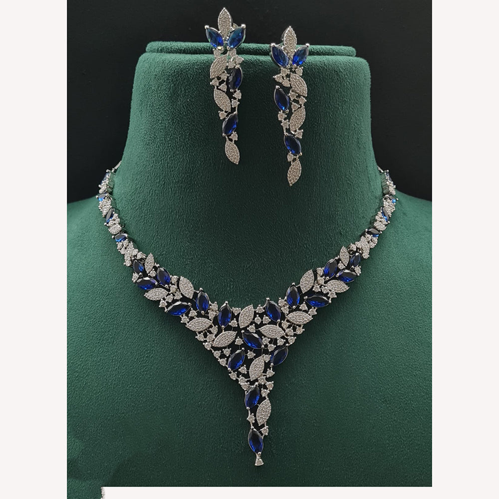 Vivah Creations Rhodium Plated American Diamond Designer Necklace Set