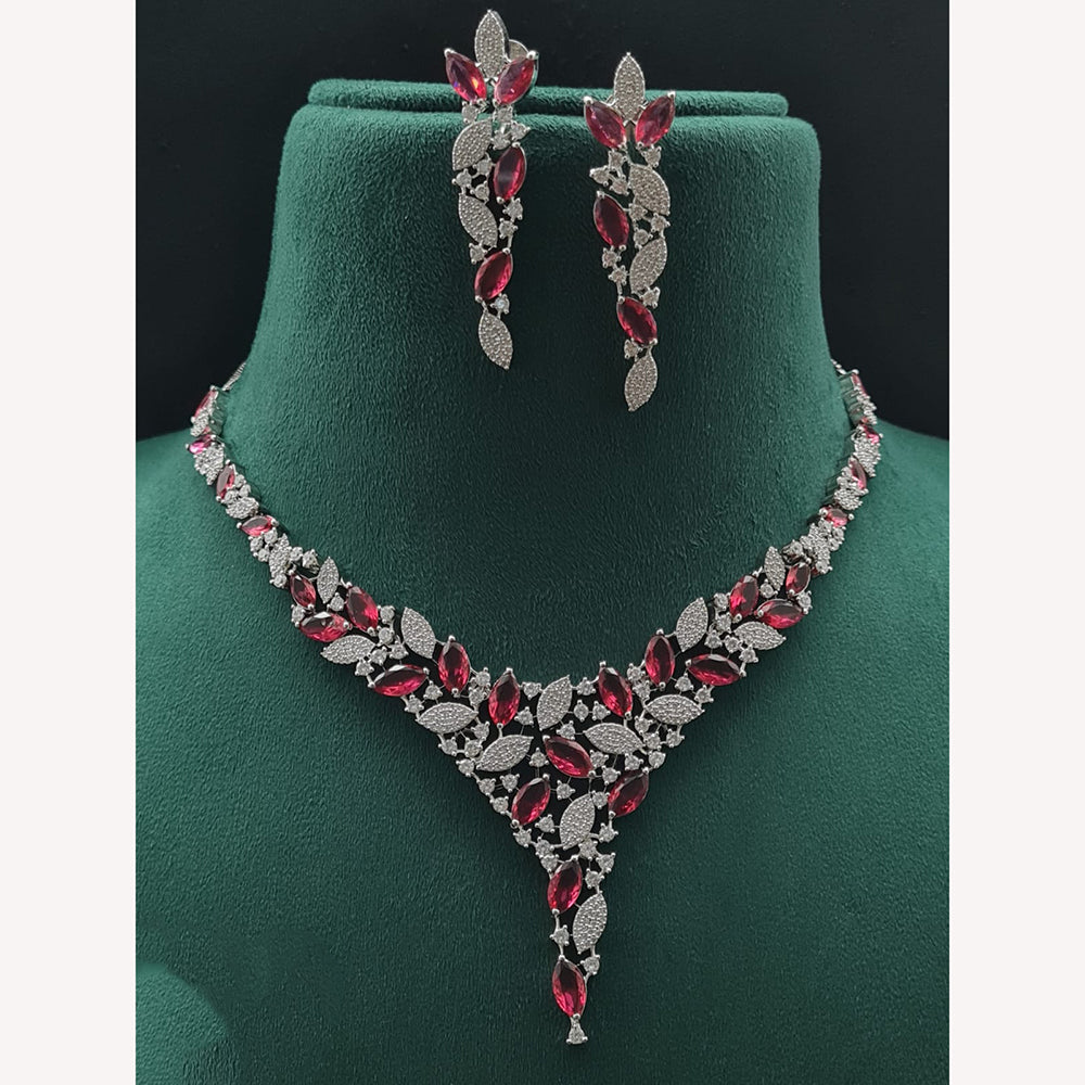 Vivah Creations Rhodium Plated American Diamond Designer Necklace Set