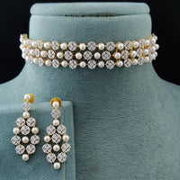 Vivah Creations Luxury Look American Diamond Pearl Choker Set for Girls