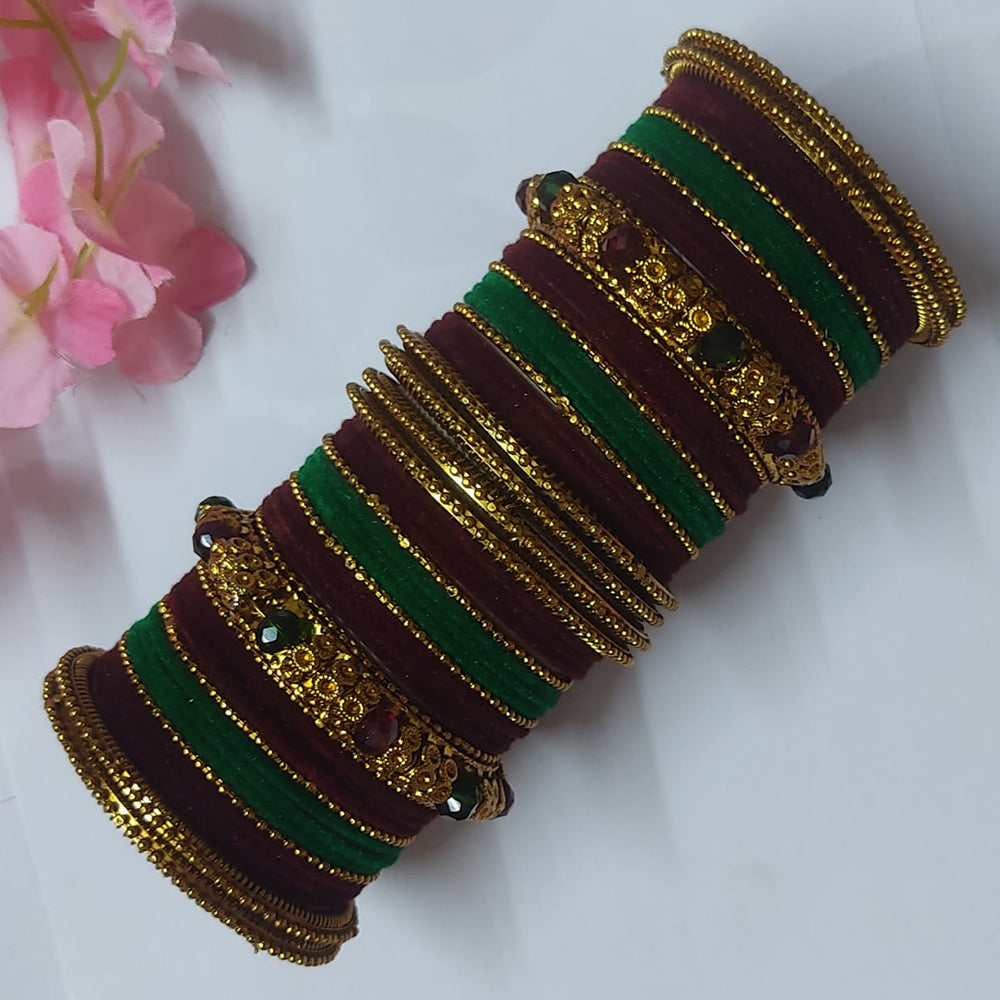 Ravechi Art Gold Plated Velvet Bangles Set