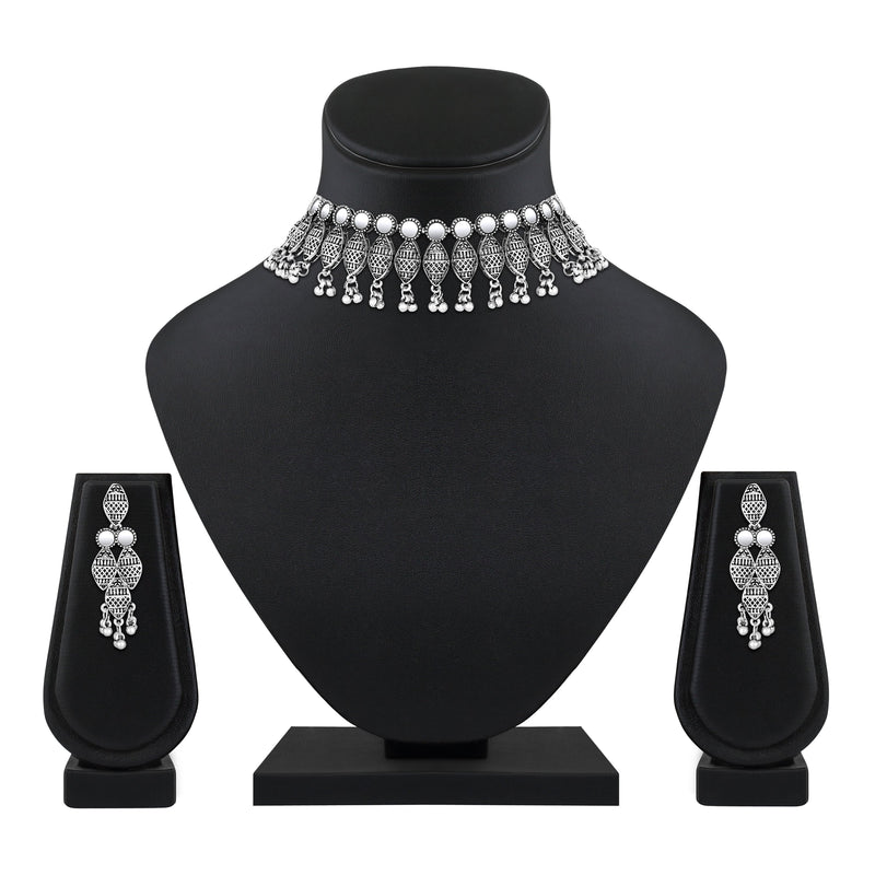 Darshana Jewels Oxidised Plated Mirror Choker Necklace Set