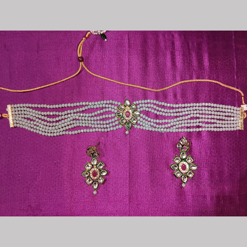 Akruti Collection Gold Plated Kundan & Beads Choker Necklace Set