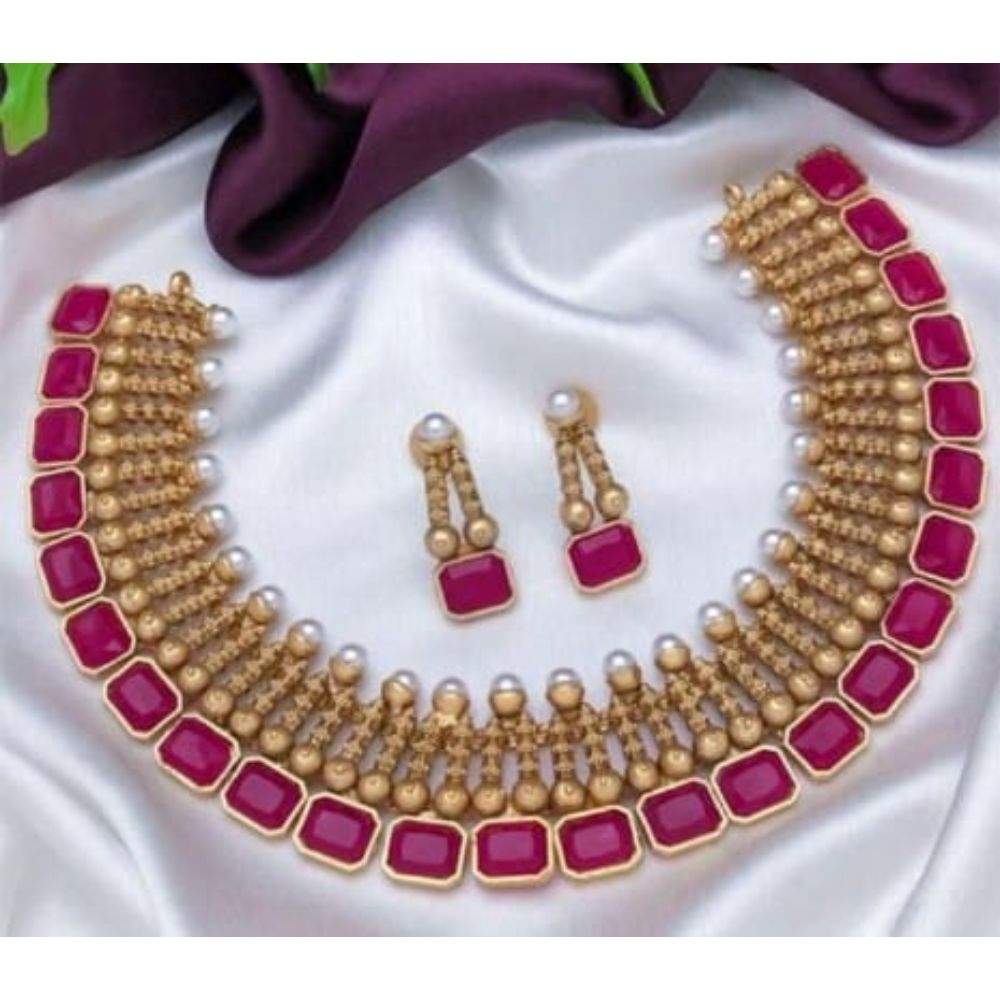 Akruti Collection Gold Plated Pota Stone Necklace Set