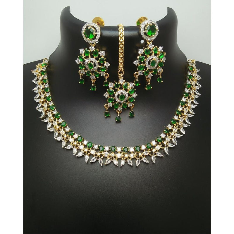 Akruti Collection Gold Plated AD Stone Necklace Set