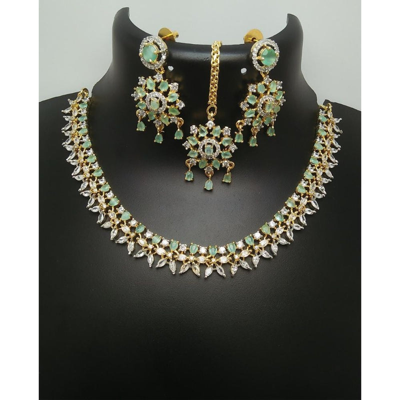 Akruti Collection Gold Plated AD Stone Necklace Set