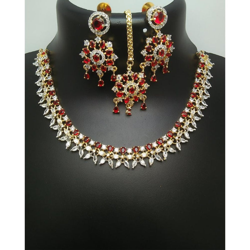 Akruti Collection Gold Plated AD Stone Necklace Set