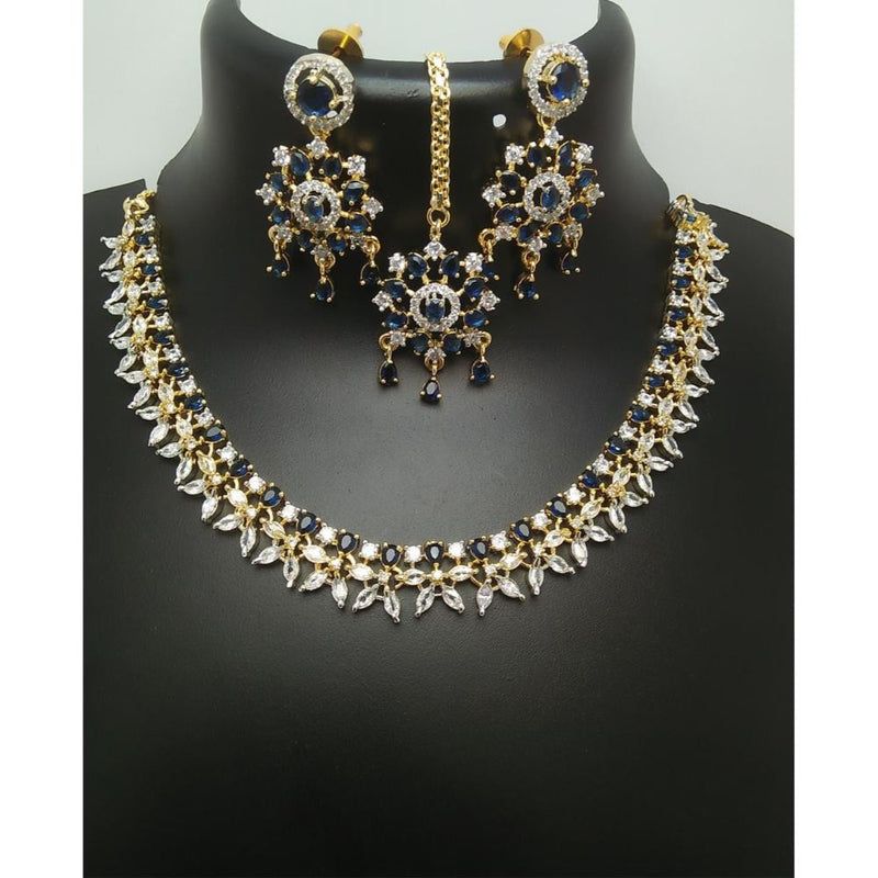 Akruti Collection Gold Plated AD Stone Necklace Set