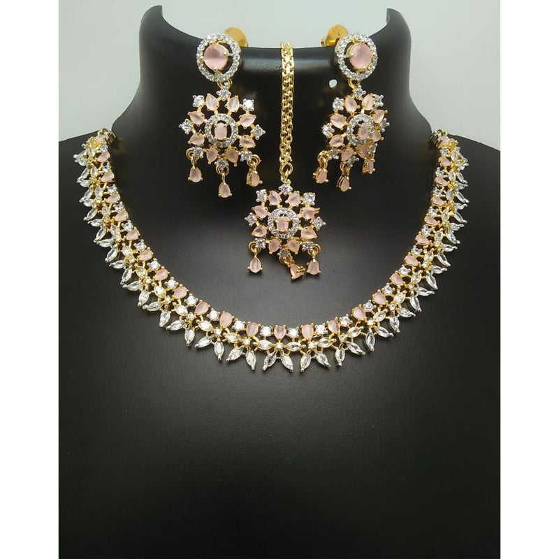 Akruti Collection Gold Plated AD Stone Necklace Set