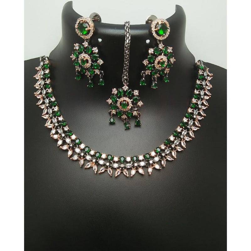 Akruti Collection 2Tone Plated AD Stone Necklace Set