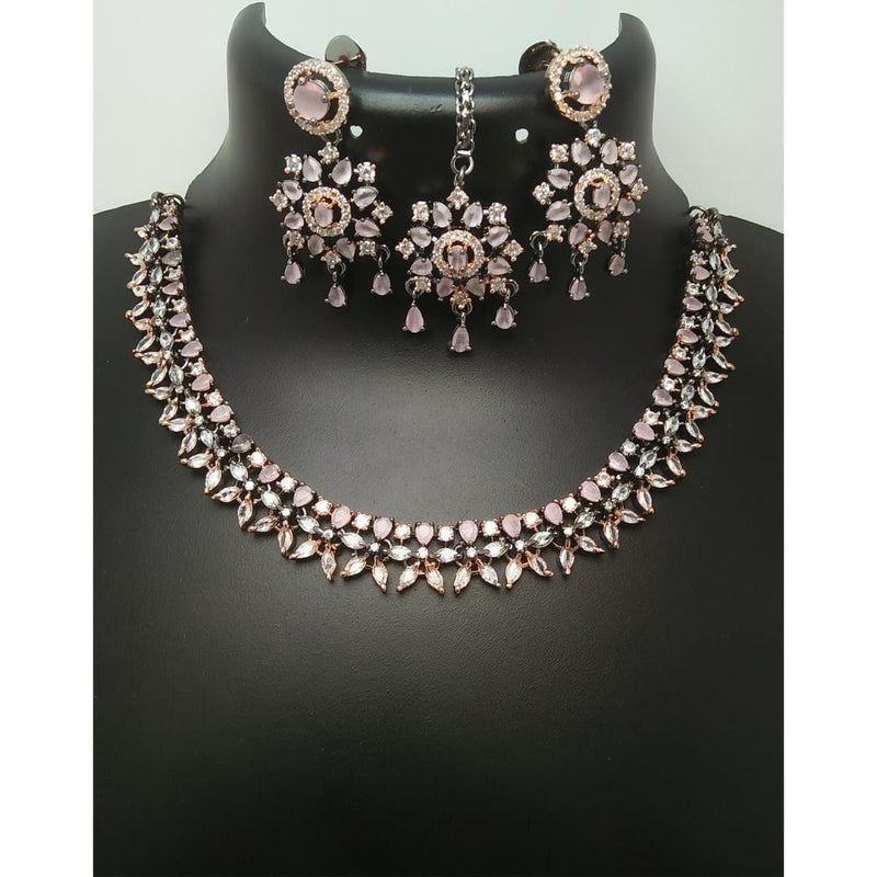 Akruti Collection 2Tone Plated AD Stone Necklace Set