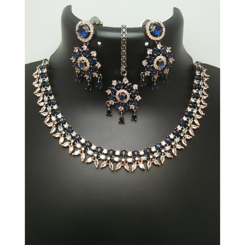 Akruti Collection 2Tone Plated AD Stone Necklace Set